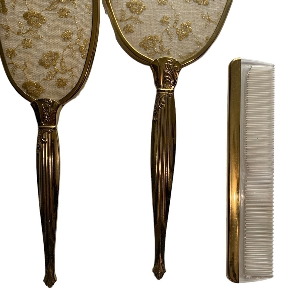Vintage Gold tone Vanity Mirror Brush Comb Three Piece Set - Picture 4 of 5